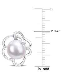Cultured Freshwater Pearl (7-1/2mm) & Lab-Created White Sapphire Accent Flower Stud Earrings in Sterling Silver