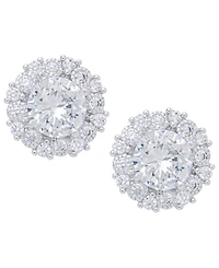 Cubic Zirconia Round Stud Silver Plate Earrings