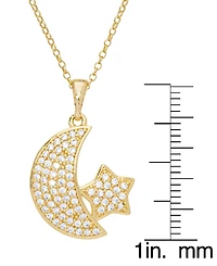 Cubic Zirconia Star and Moon Pendant 18" Gold Plate Necklace