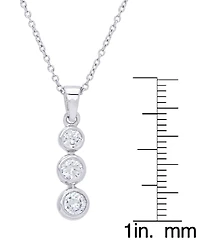 Cubic Zirconia Round 3 Drop Pendant 18" Silver Plate Necklace