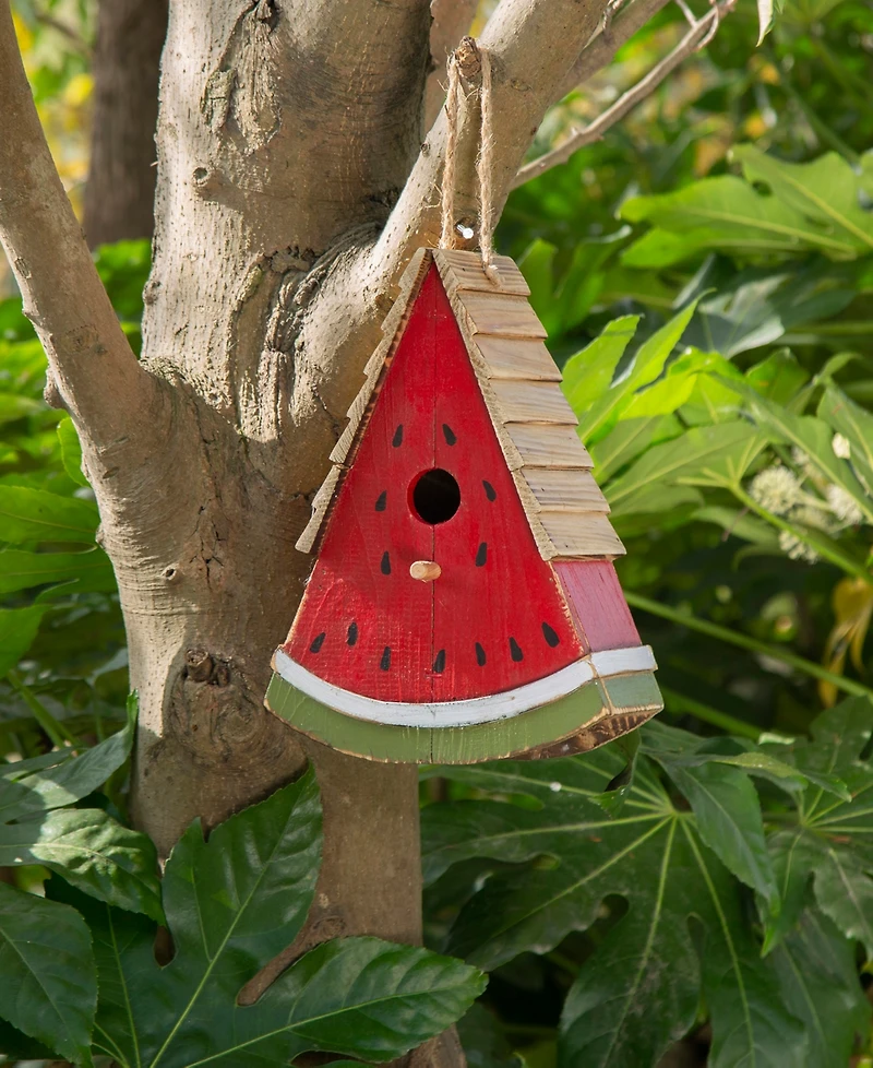 Glitzhome Distressed Watermelon Birdhouse, 11"