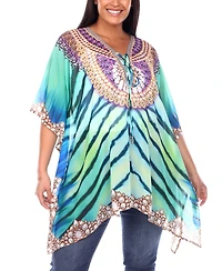 Plus Short Caftan with Tie-Up Neckline