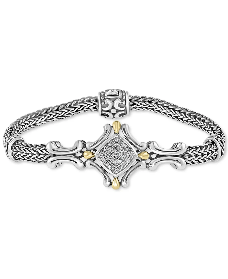 Effy Diamond Cluster Antique-Look Bracelet (1/10 ct. t.w.) in Sterling Silver & 18k Gold