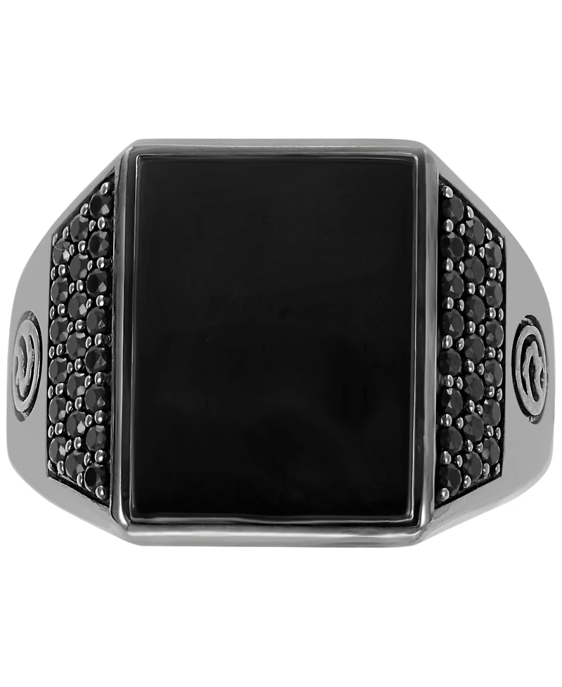 Effy Men's Onyx and Black Spinel Statement Ring Rhodium-Plated Sterling Silver