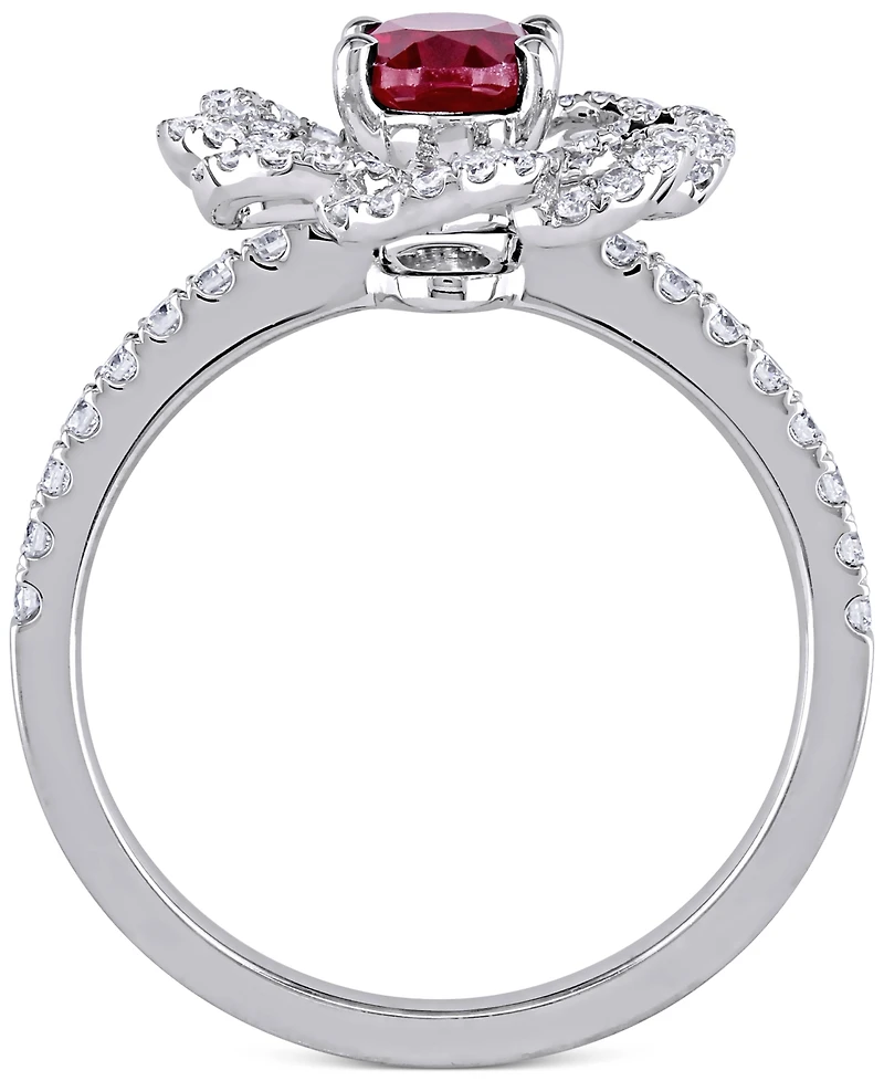 Ruby (1 ct. t.w.) & Diamond (5/8 Openwork Flower Ring 14k White Gold