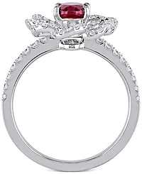 Ruby (1 ct. t.w.) & Diamond (5/8 Openwork Flower Ring 14k White Gold