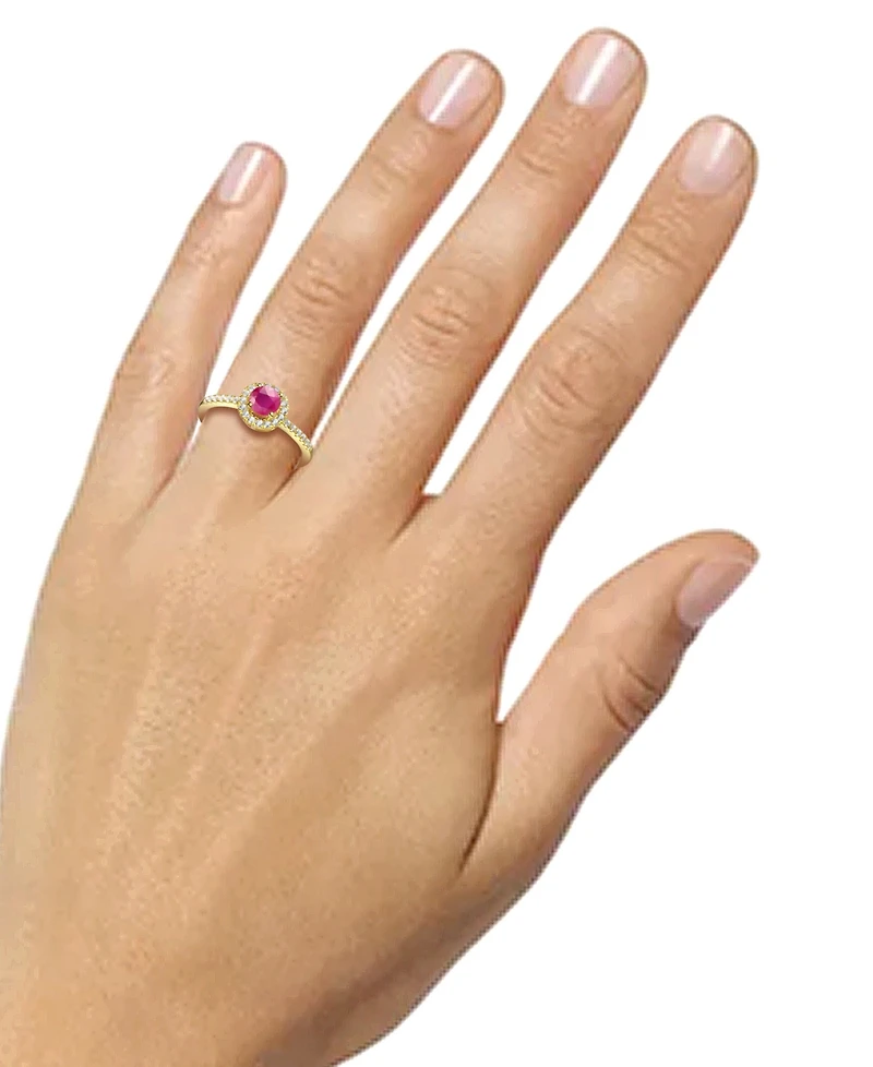 Sapphire (5/8 ct. t.w.) & Diamond (1/5 Halo Ring 14k White Gold (Also Emerald Ruby)