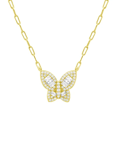 And Now This Cubic Zirconia Butterfly Necklace, Gold Plate 16+2" extender