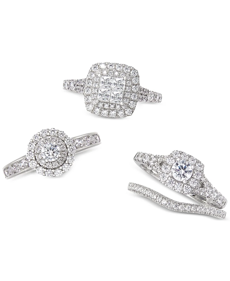 Diamond Princess Halo Engagement Ring (1 ct. t.w.) in 14k White Gold