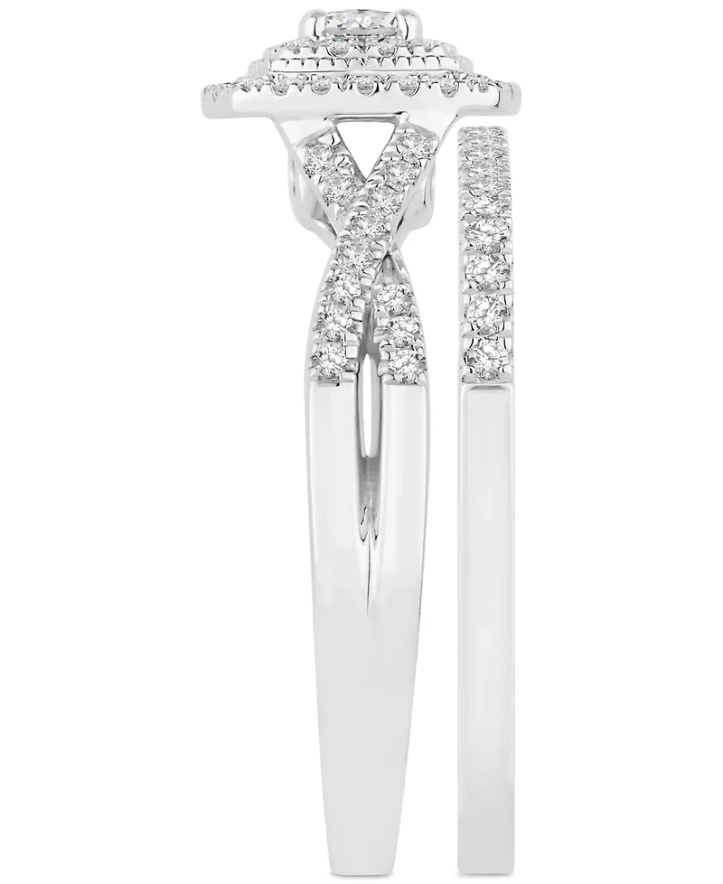Diamond Cushion Halo Twist Bridal Set (5/8 ct. t.w.) in 14k White Gold