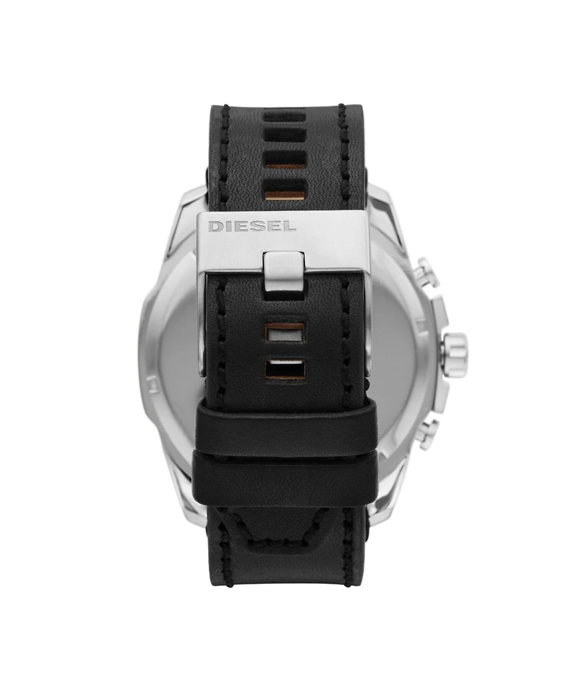 Diesel Men's Mega Chief Chronograph Black Leather Watch And Necklace Set 51mm