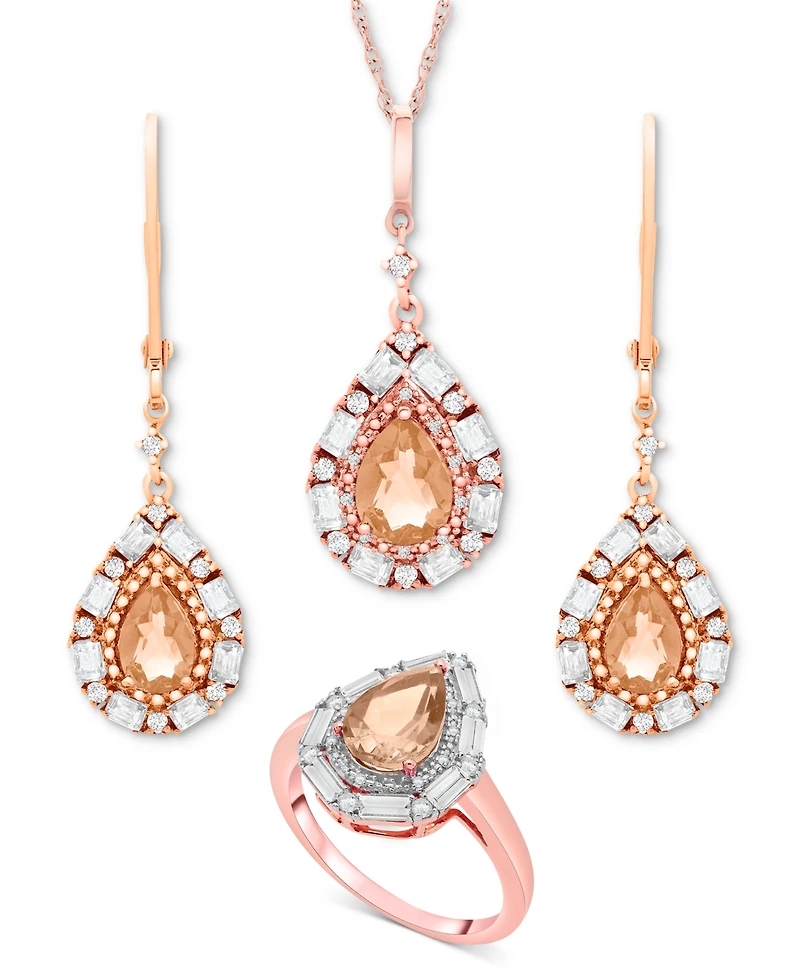 Swiss Blue Topaz (3-3/8 ct. t.w.) & White (1/6 Teardrop Halo Ring Sterling Silver (Also Amethyst Morganite)