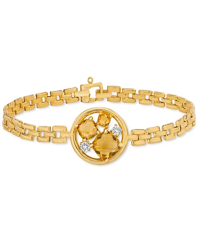 Citrine (3-1/5 ct. t.w.) & White Topaz (1/8 ct. t.w.) Panther Link Bracelet in 14k Gold-Plated Sterling Silver