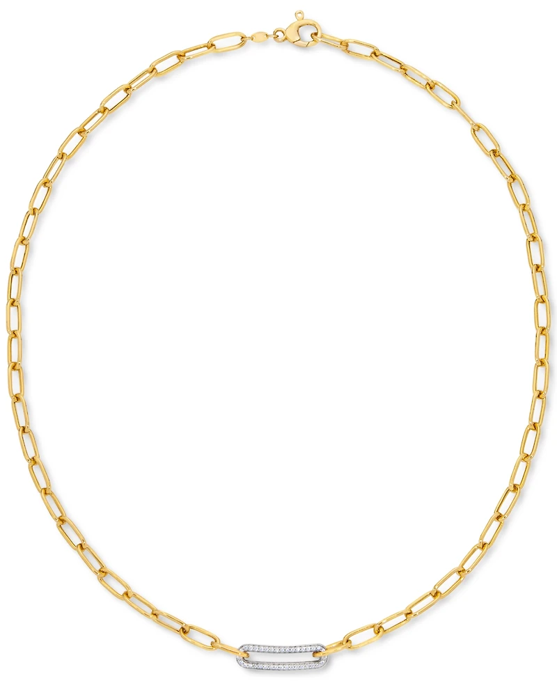 Diamond Bar Paperclip Link 18" Chain Necklace (1/5 ct. t.w.) in Sterling Silver & 14k Gold-Plate