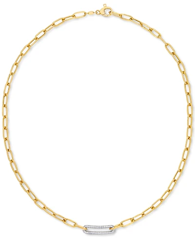 Diamond Bar Paperclip Link 18" Chain Necklace (1/5 ct. t.w.) in Sterling Silver & 14k Gold-Plate