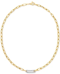 Diamond Bar Paperclip Link 18" Chain Necklace (1/5 ct. t.w.) in Sterling Silver & 14k Gold-Plate