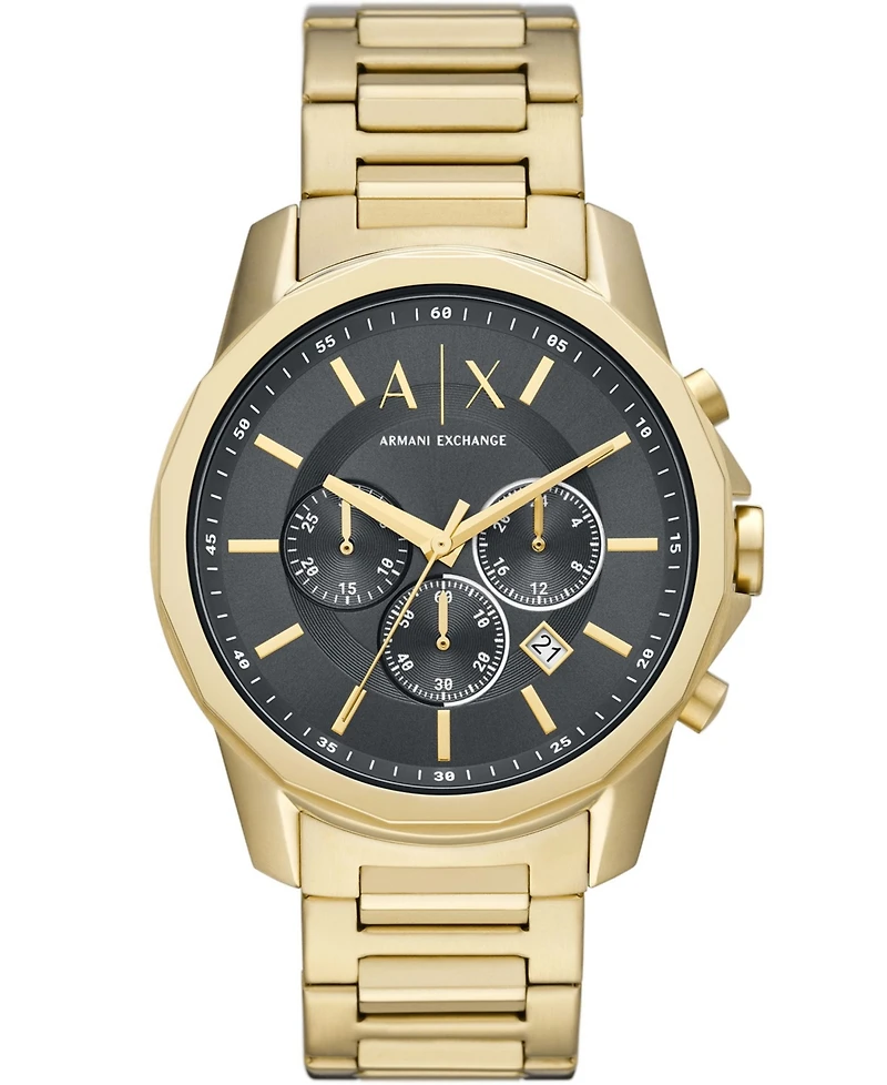 A|X Armani Exchange Men's Chronograph Gold-Tone Stainless Steel Bracelet Watch 44mm