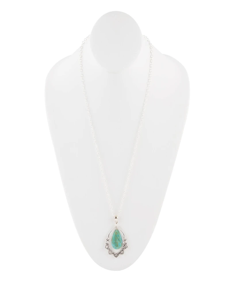 Barse Bazaar Sterling Silver and Genuine Turquoise Pendant on Chain Necklace
