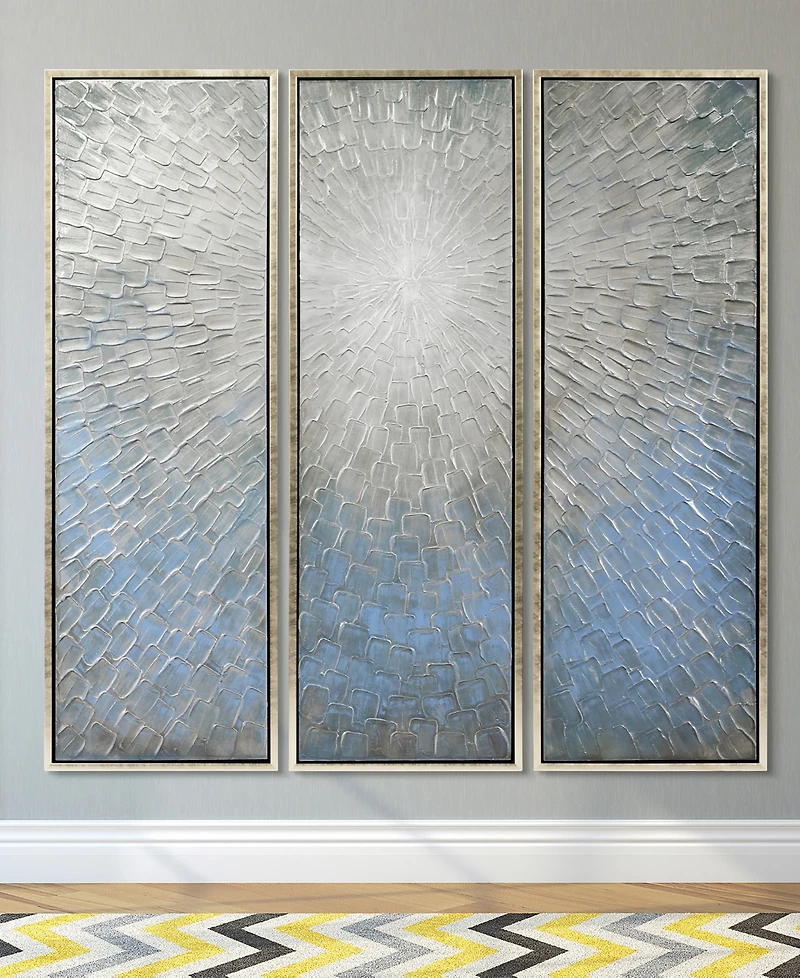 Empire Art Direct Silver Ice 3-Piece Textured Metallic Hand Painted Wall Art Set by Martin Edwards, 60" x 20" x 1.5"