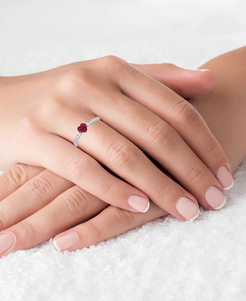 Red, Green, Purple, or White Heart Cubic Zirconia Ring Rhodium Plated Sterling Silver