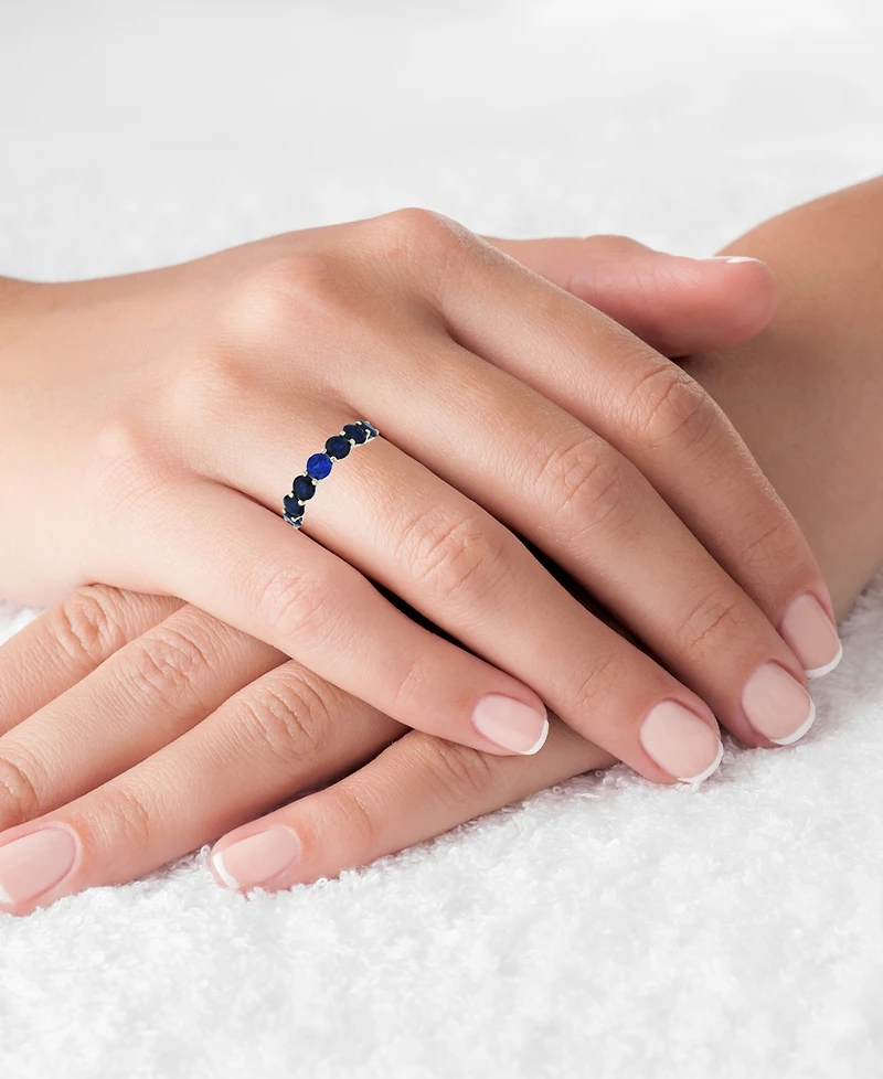 Created Blue Spinel Eternity Band 14k Yellow Gold Plated Sterling Silver