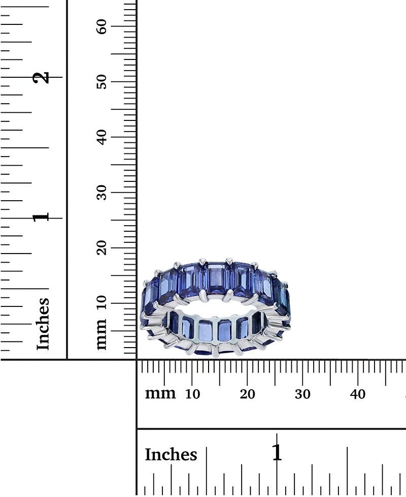 Purple Emerald Cut Cubic Zirconia Eternity Band Rhodium Plated Sterling Silver