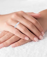 White Princess Cut Cubic Zirconia Eternity Band Rhodium Plated Sterling Silver
