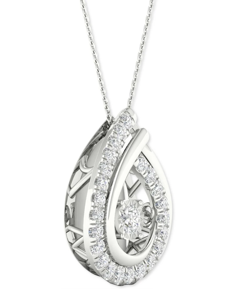 Twinkling Diamond Star Diamond Teardrop Halo 18" Pendant Necklace (3/4 ct. t.w.) in 10k White Gold