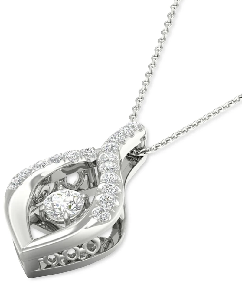 Twinkling Diamond Star Diamond Wishbone 18" Pendant Necklace (1/4 ct. t.w.) in 10k White Gold