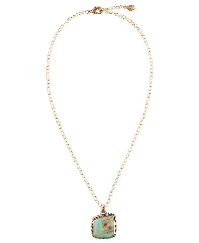Barse Boulder Bronze and Genuine Turquoise Pendant on Chain Necklace
