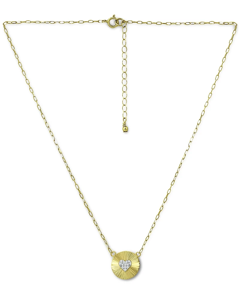 Giani Bernini Cubic Zirconia Heart Cluster Disc Pendant Necklace, 16" + 2" extender, Created for Macy's