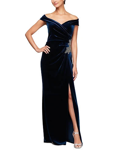 Alex Evenings Women's Velvet Off-The-Shoulder Evening Gown