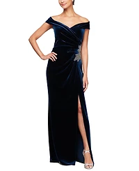 Alex Evenings Women's Velvet Off-The-Shoulder Evening Gown