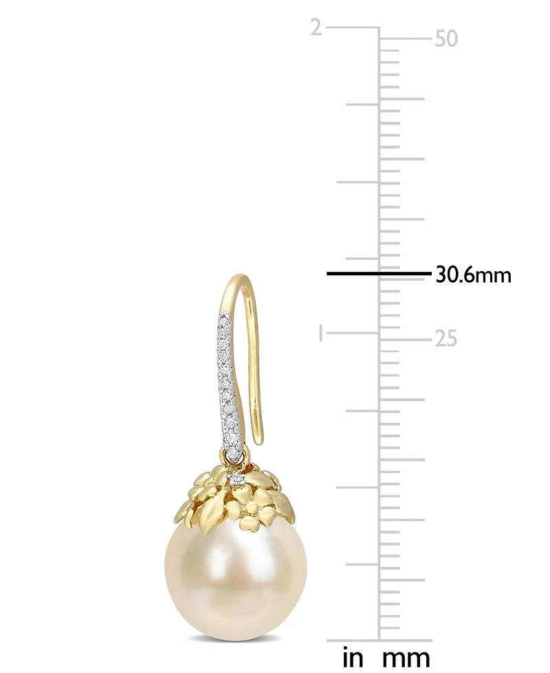 Cultured South Sea Pearl (9-10mm) & Diamond (1/8 ct. t.w.) Drop Earrings in 14k Gold