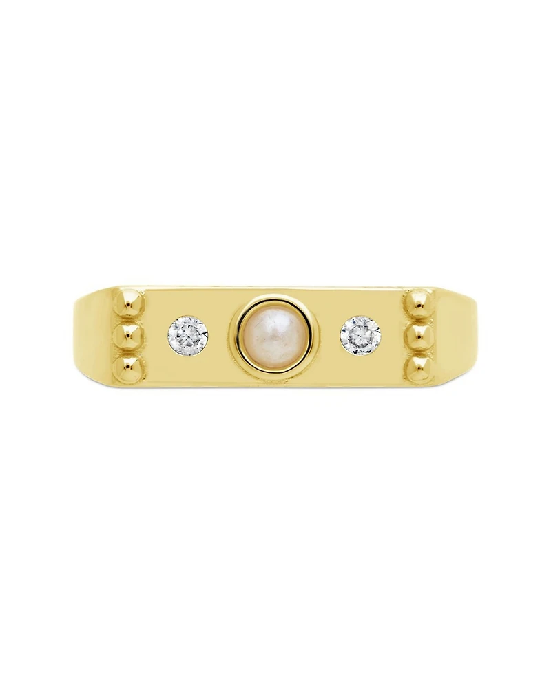 Sterling Forever Women's Silver Imitation Pearl and Cubic Zirconia Bar Ring