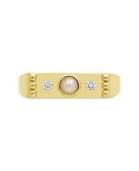 Sterling Forever Women's Silver Imitation Pearl and Cubic Zirconia Bar Ring