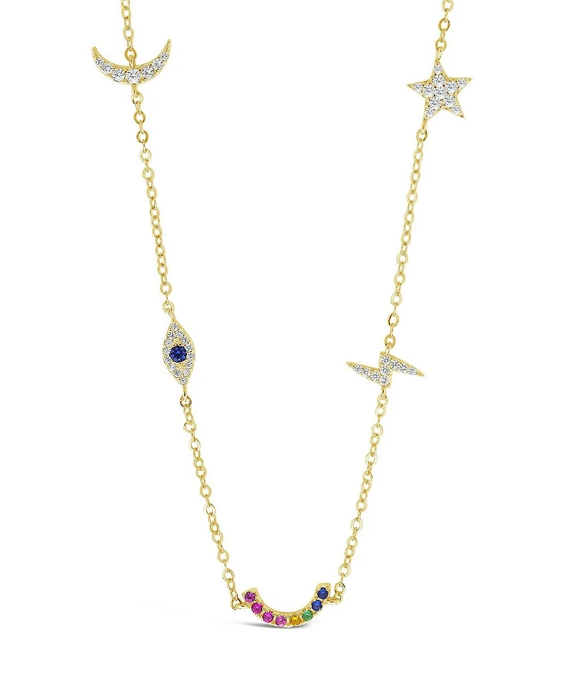 Sterling Forever Women's Silver Lucky Charm Station Necklace
