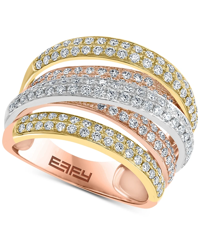 Effy Diamond Multirow Crossover Statement Ring (1-3/8 ct. t.w.) in 14k Gold, White Gold & Rose Gold