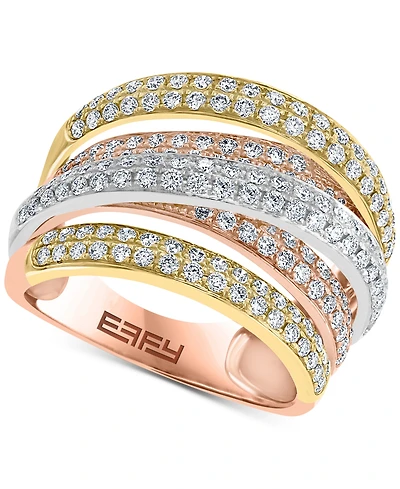 Effy Diamond Multirow Crossover Statement Ring (1-3/8 ct. t.w.) in 14k Gold, White Gold & Rose Gold