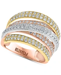 Effy Diamond Multirow Crossover Statement Ring (1-3/8 ct. t.w.) in 14k Gold, White Gold & Rose Gold