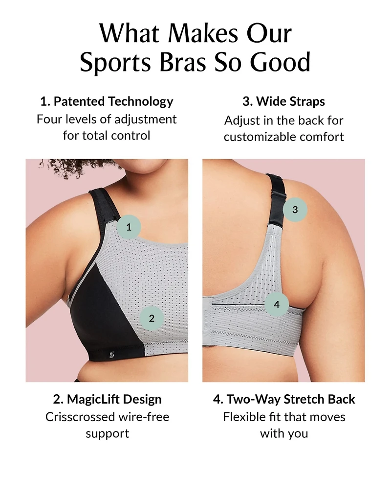 Women's Full Figure Plus Adjustable Wirefree Sports Bra 1166