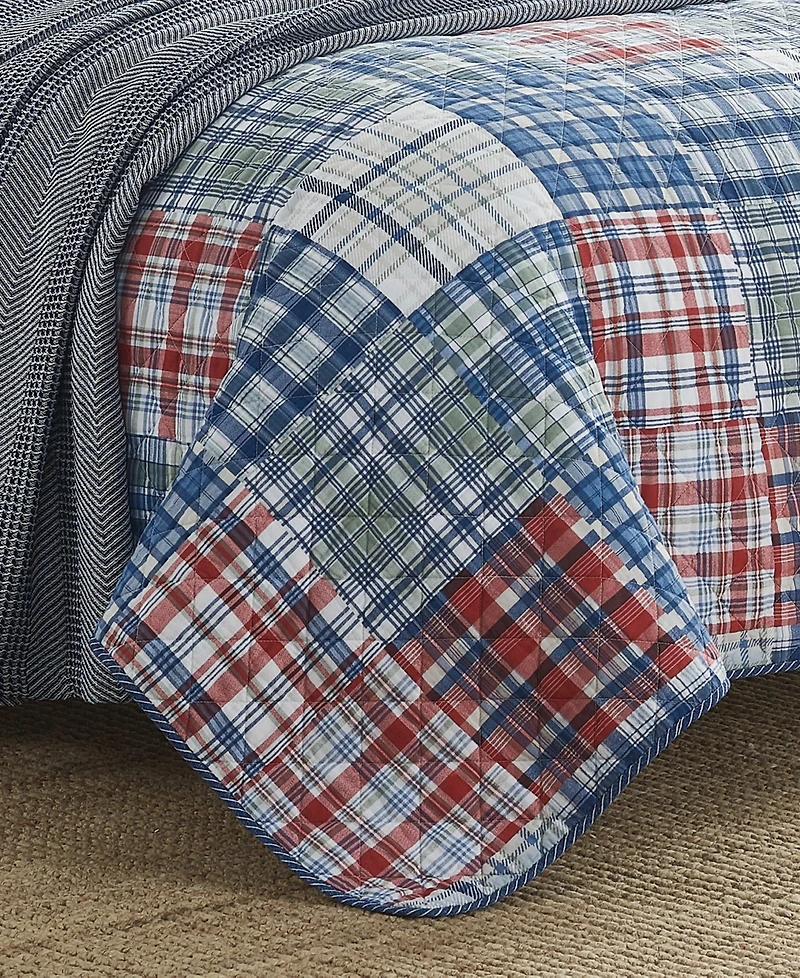 Nautica Raeford Blue Cotton Reversible 3 Piece Quilt Set, Full/Queen