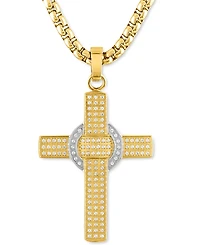 Men's Diamond Cross 22" Pendant Necklace (1 ct. t.w.) Stainless Steel & Gold-Tone Ion-Plate