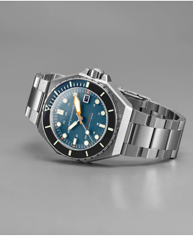 Spinnaker Men's Dumas Automatic Blue Yonder with Silver-Tone Solid Stainless Steel Bracelet Watch 44mm