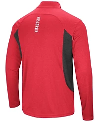 Men's Heathered Red, Black Wisconsin Badgers Audible Windshirt Quarter-Zip Pullover Jacket