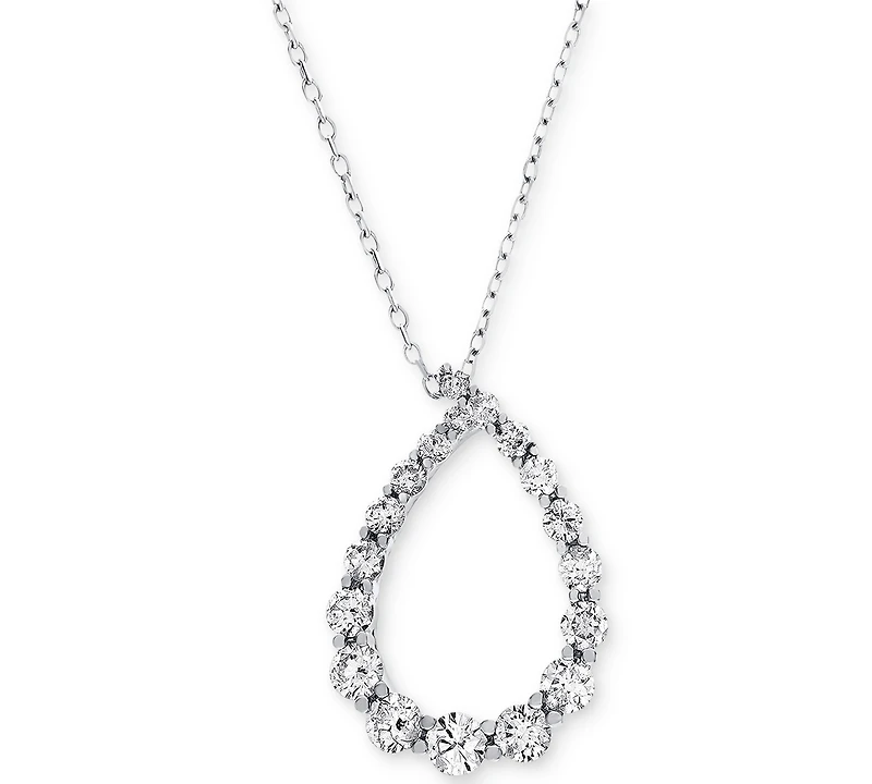 Diamond Graduated Teardrop Pendant Necklace (7/8 ct. t.w.) in 14k White Gold, 16" + 2" extender