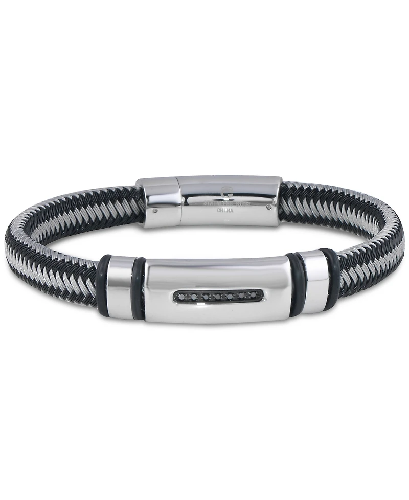Men's Black Diamond Bracelet in Nylon and Stainless Steel (1/10 ct. t.w.)