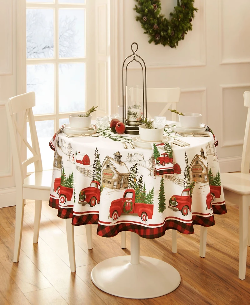 Vintage Christmas Tree Farm Holiday Oval Tablecloth 60" x 84"