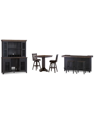 Peighton 8-Piece Bar Set (Back bar with hutch, bar with 2 saddle stools, and pub table with 2 swivel stools)