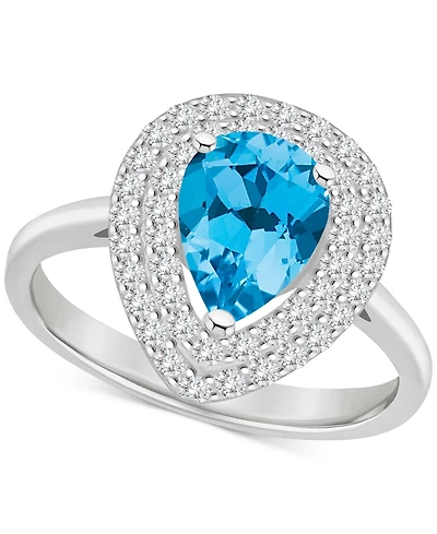 Rhodolite Garnet (1-1/10 ct. t.w.) & White Topaz (1/2 Teardrop Halo Ring Sterling Silver (Also Citrine, Blue Topaz, Amethyst, Perido